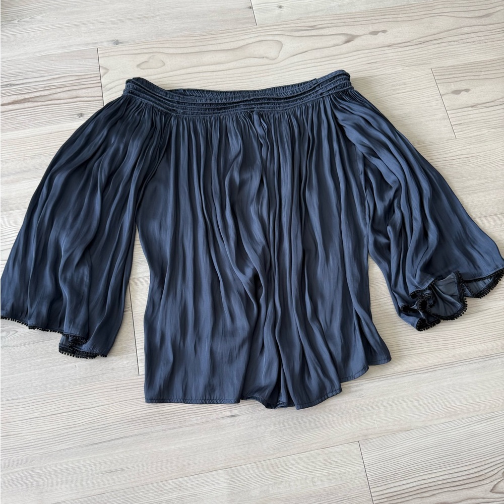 Halston Heritage Slate Blue Smocked Top - Picture 3 of 3